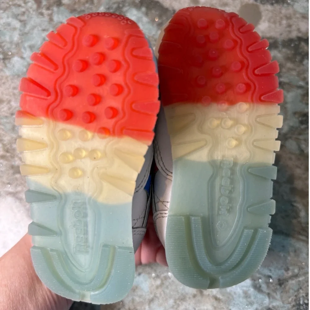 Reebok Classic Leather Toddler Shoes White Blue Red Rainbow Sole Size 5 Popsicle